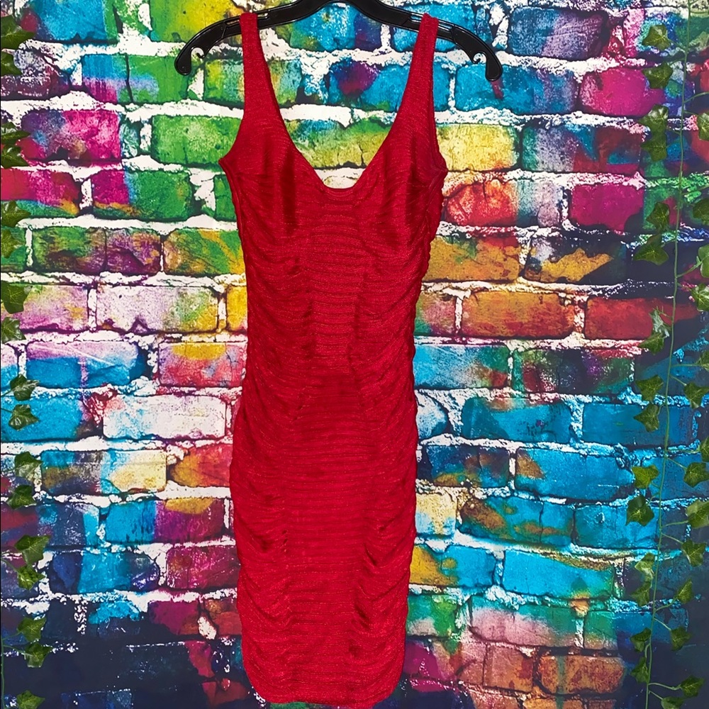 ZAC POSEN Ruched Red Dress
